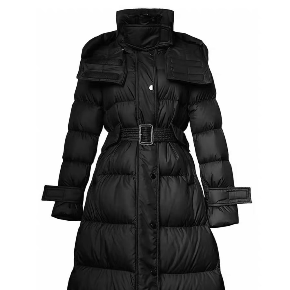 Women black maxi down jacket